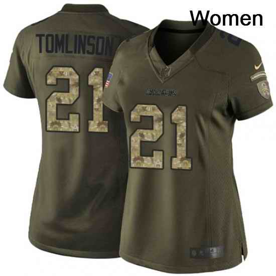 Womens Nike Los Angeles Chargers 21 LaDainian Tomlinson Elite Green Salute to Service NFL Jersey